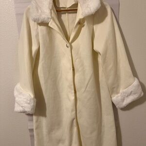 SHEIN Cream Trench Coat with Faux Fur Accents